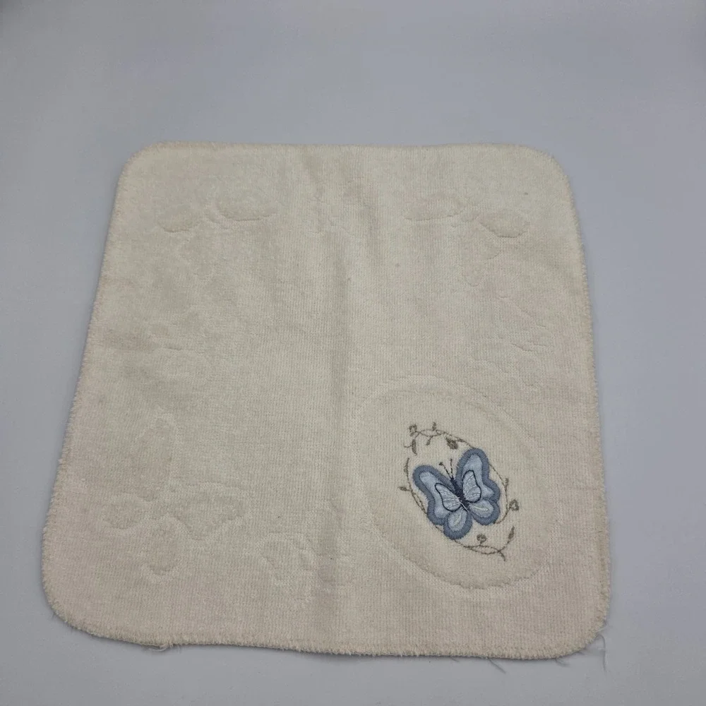 VTG R.A. Briggs‎ Bath Towel & Washcloth 2-Piece Blue Ivory Butterfly Embroidered